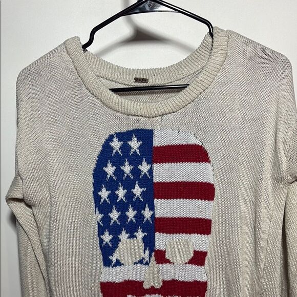 Poof! Cream and Red Crew Neck Sweater with Patriotic Design - Picture 2 of 8